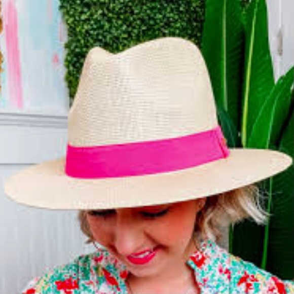 Accessories - Hot Pink Banded Wide Brim Panama Hat Floppy Sun Hat Beach Straw Packable NWOT